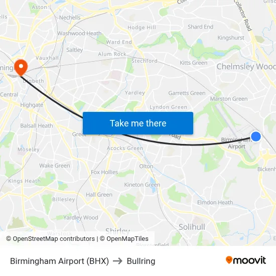 Birmingham Airport (BHX) to Bullring map