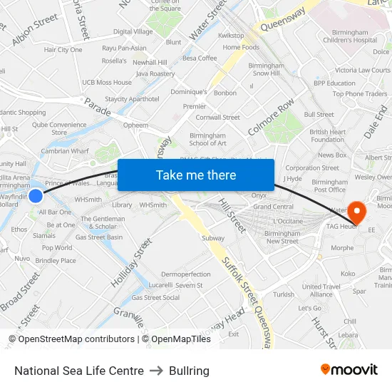 National Sea Life Centre to Bullring map