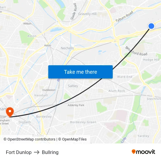 Fort Dunlop to Bullring map