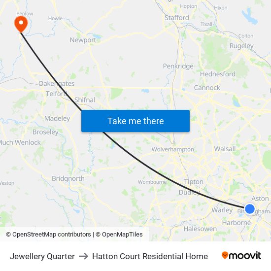 Jewellery Quarter to Hatton Court Residential Home map