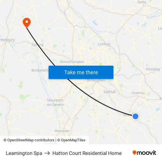 Leamington Spa to Hatton Court Residential Home map