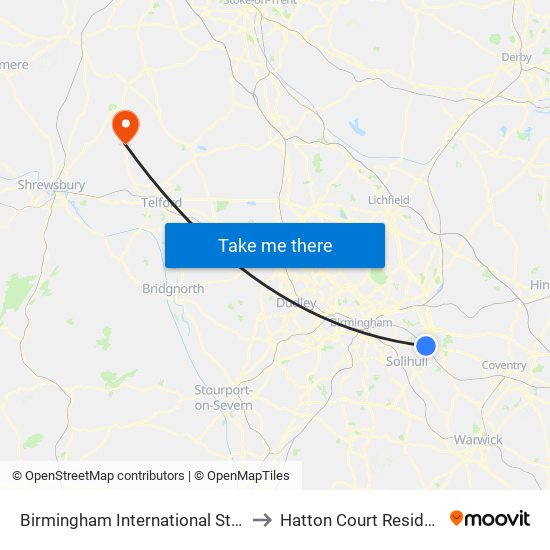 Birmingham International Station (Stop Nb) to Hatton Court Residential Home map