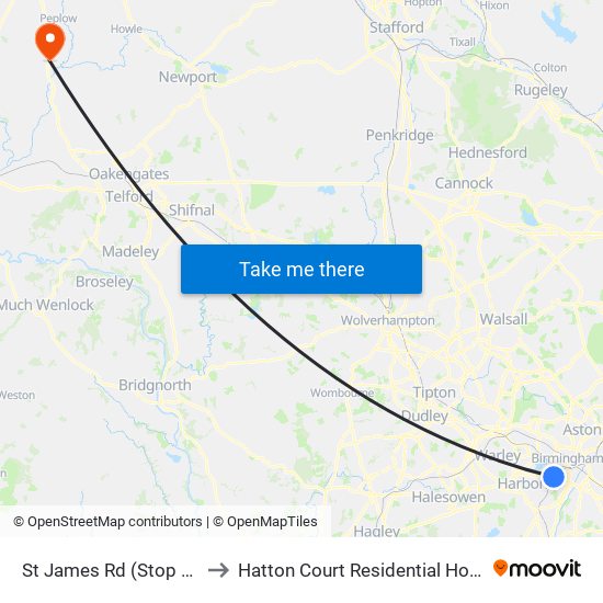 St James Rd (Stop Fk) to Hatton Court Residential Home map