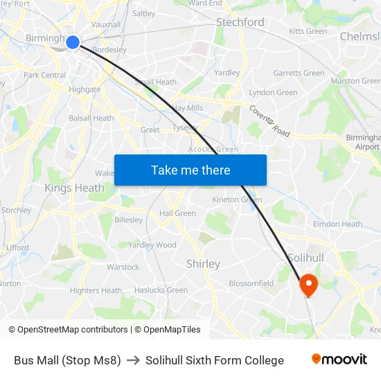 Bus Mall to Solihull Sixth Form College map