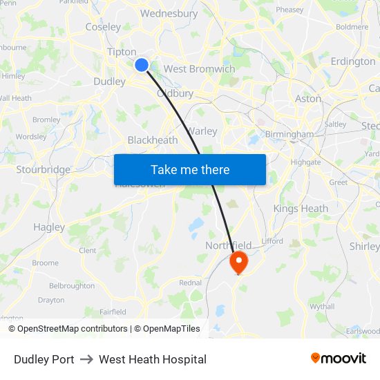 Dudley Port to West Heath Hospital map