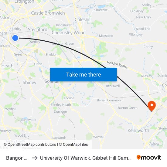 Bangor Rd to University Of Warwick, Gibbet Hill Campus map