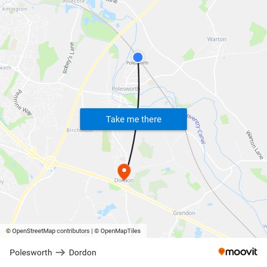 Polesworth to Dordon map