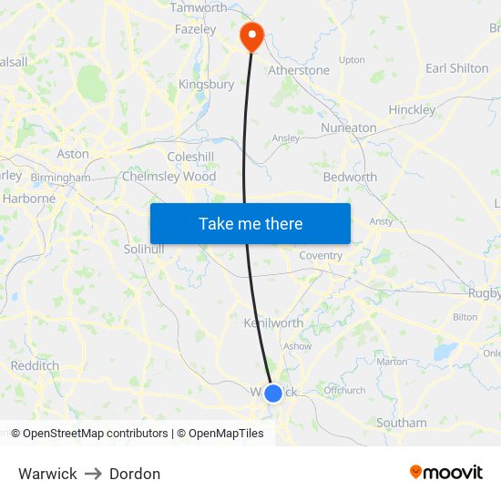 Warwick to Dordon map