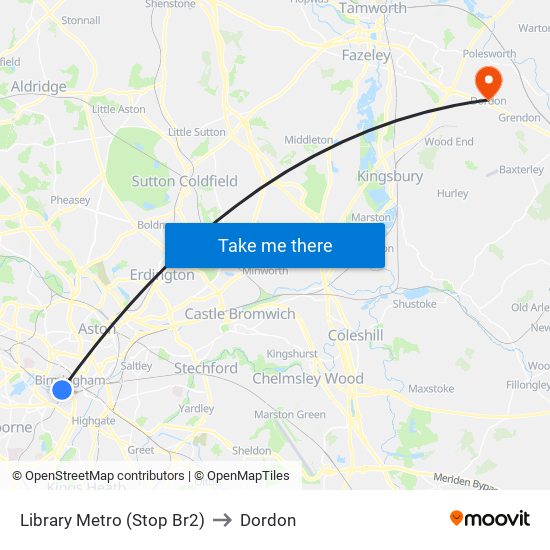 Library Metro (Stop Br2) to Dordon map