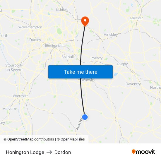 Honington Lodge to Dordon map