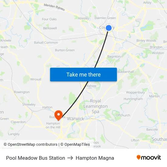 Pool Meadow Bus Station to Hampton Magna map