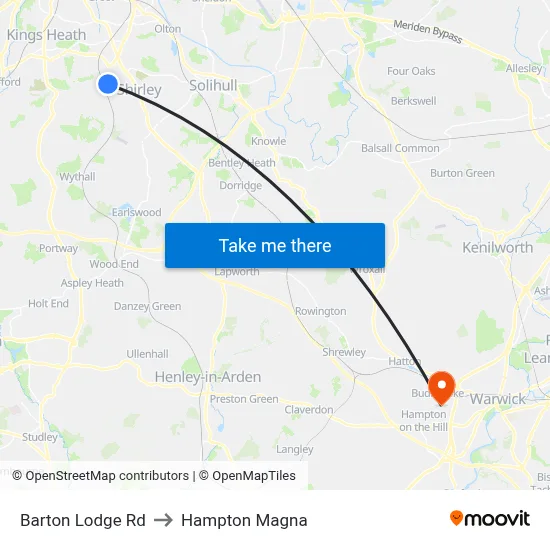 Barton Lodge Rd to Hampton Magna map