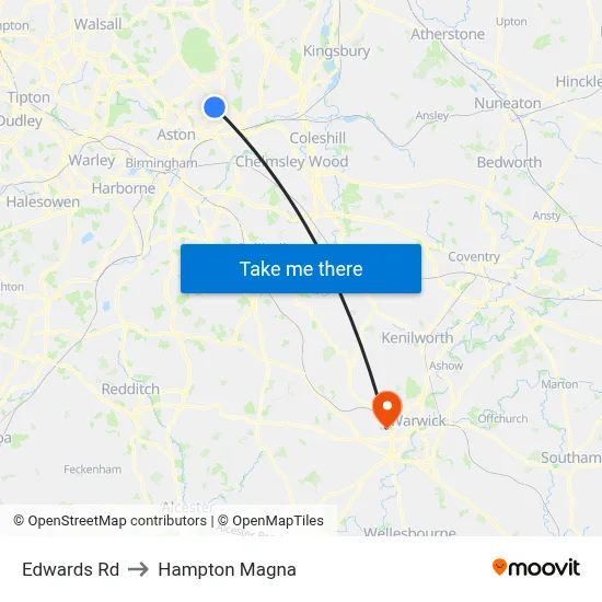 Edwards Rd to Hampton Magna map