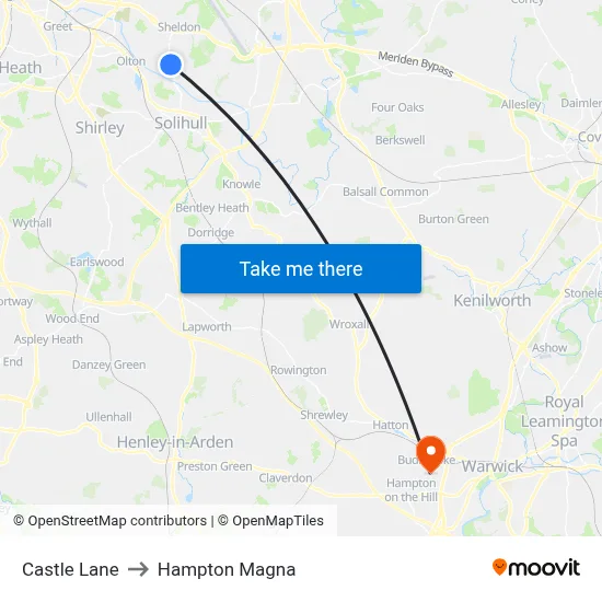 Castle Lane to Hampton Magna map