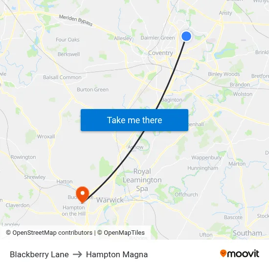 Blackberry Lane to Hampton Magna map