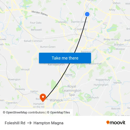 Foleshill Rd to Hampton Magna map