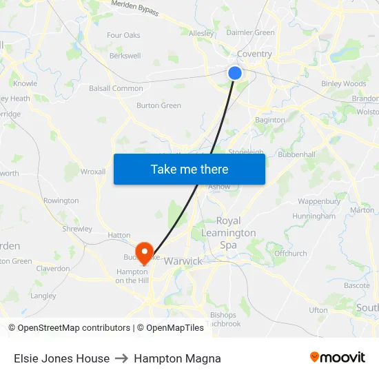 Elsie Jones House to Hampton Magna map
