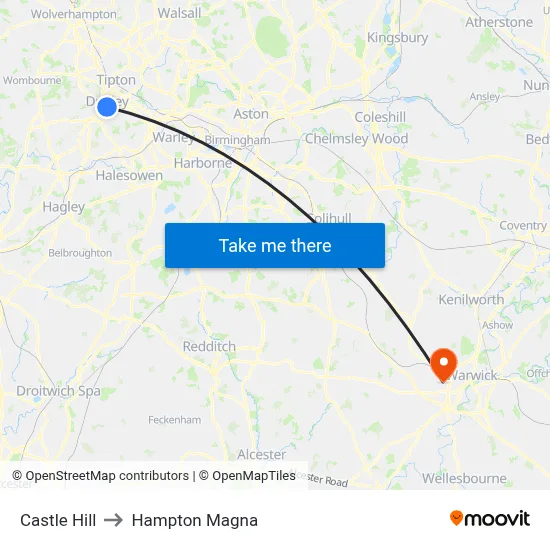 Castle Hill to Hampton Magna map