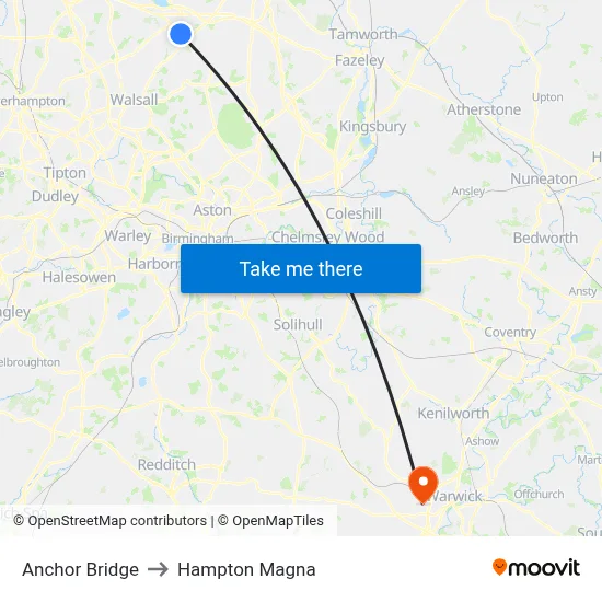 Anchor Bridge to Hampton Magna map