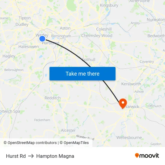 Hurst Rd to Hampton Magna map