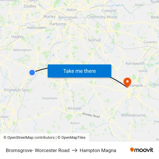 Bromsgrove- Worcester Road to Hampton Magna map