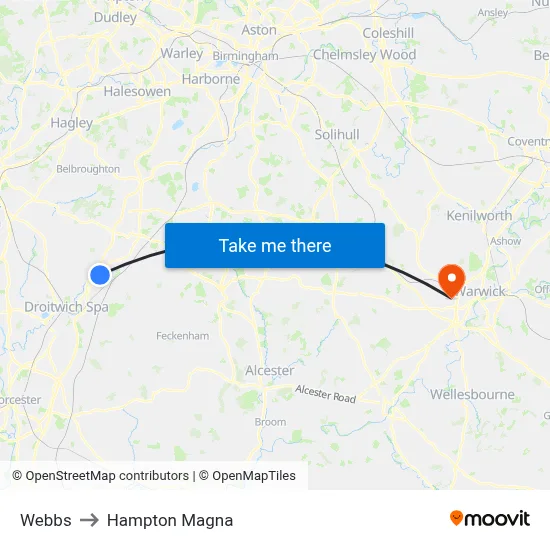 Webbs to Hampton Magna map