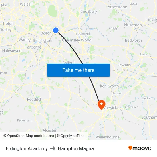 Erdington Academy to Hampton Magna map