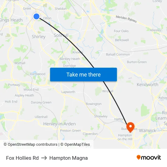 Fox Hollies Rd to Hampton Magna map