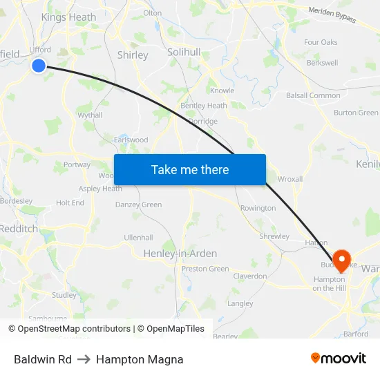 Baldwin Rd to Hampton Magna map