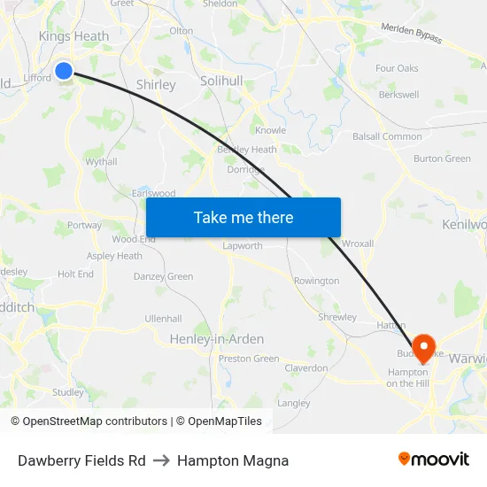 Dawberry Fields Rd to Hampton Magna map