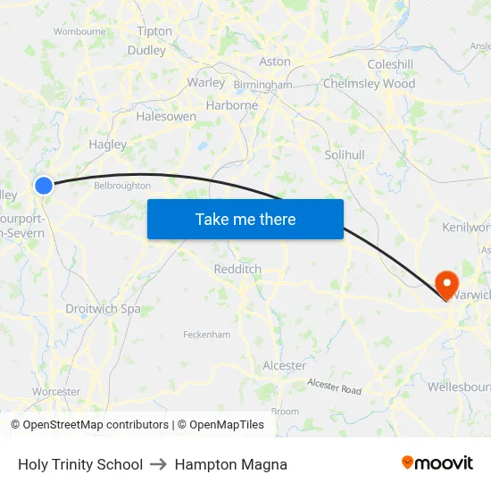 Holy Trinity School to Hampton Magna map