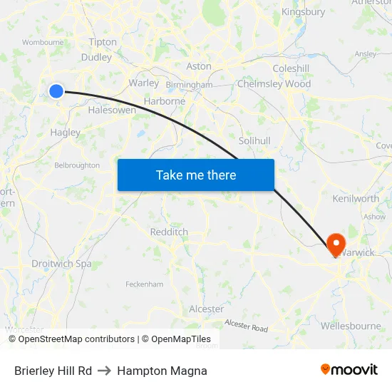 Brierley Hill Rd to Hampton Magna map