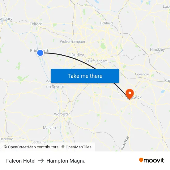 Falcon Hotel to Hampton Magna map