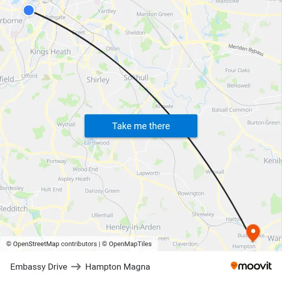 Embassy Drive to Hampton Magna map