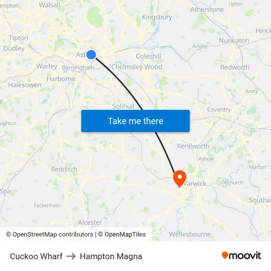 Cuckoo Wharf to Hampton Magna map