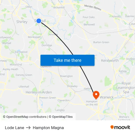 Lode Lane to Hampton Magna map