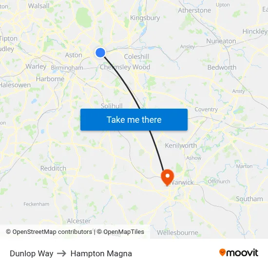 Dunlop Way to Hampton Magna map