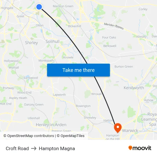 Croft Road to Hampton Magna map