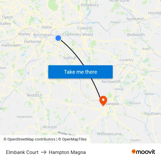 Elmbank Court to Hampton Magna map
