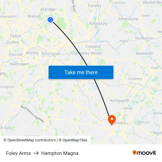 Foley Arms to Hampton Magna map