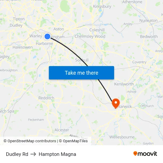Dudley Rd to Hampton Magna map