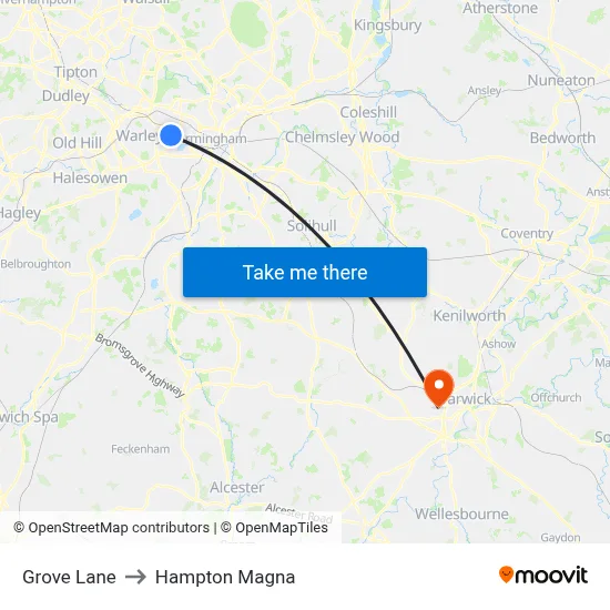 Grove Lane to Hampton Magna map
