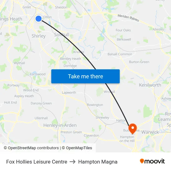 Fox Hollies Leisure Centre to Hampton Magna map