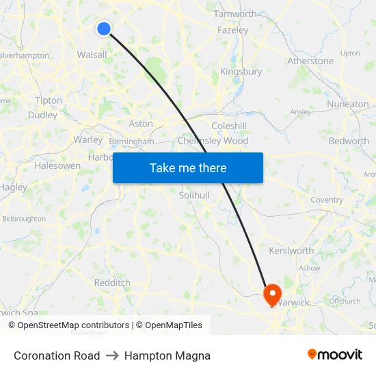 Coronation Road to Hampton Magna map