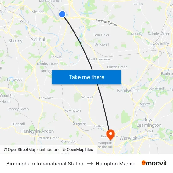 Birmingham International Station to Hampton Magna map