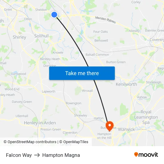 Falcon Way to Hampton Magna map