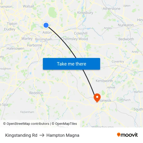 Kingstanding Rd to Hampton Magna map
