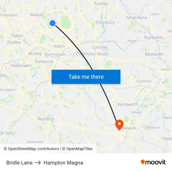 Bridle Lane to Hampton Magna map