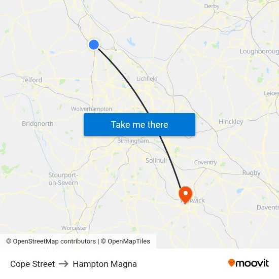 Cope Street to Hampton Magna map