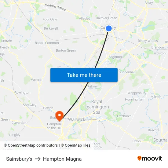 Sainsbury's to Hampton Magna map
